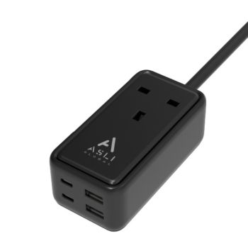 ASLI POWERFLOW 65W GAN EXTENSION CORD WITH 4 USB POWER STRIP BLACK