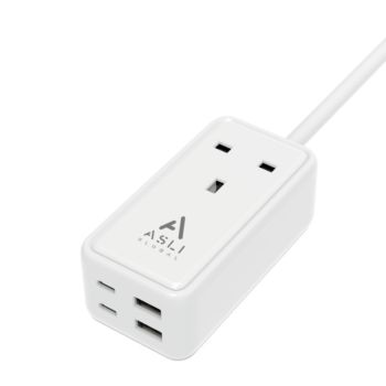 ASLI POWERFLOW 65W GAN EXTENSION CORD WITH 4 USB POWER STRIP WHITE