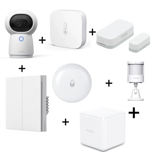 Aqara Bundle Smart Wall Switch, Magic Cube Controller, Door and Window Water Leak & Motion Sensor, Camera Hub